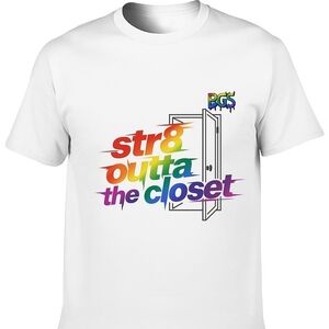 White Graphic T-Shirt with Rainbow Text